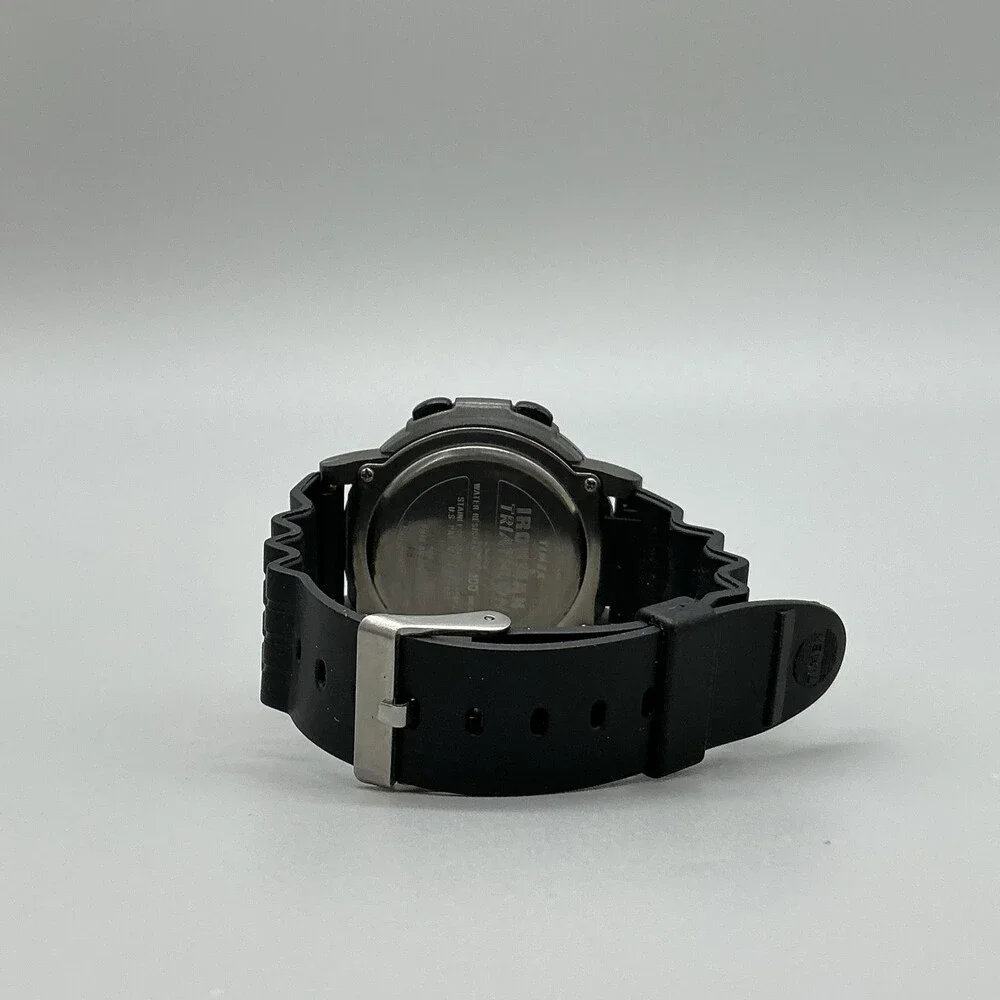 Vintage Timex Ironman Triathlon Mens Watch 44mm Gray Digital 100 Lap Indiglo